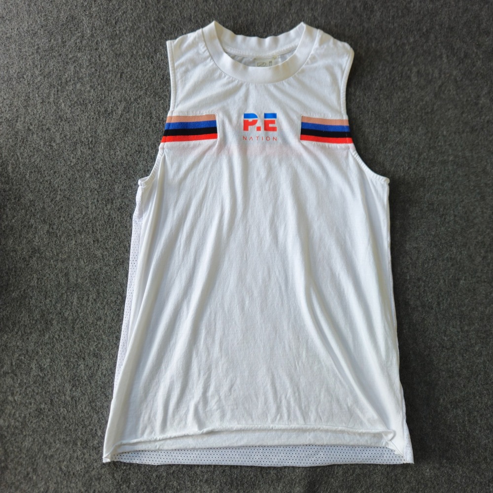 P.E Nation Tank Top Womens XS White Retro Streetwear Mesh Model Hailey Bieber